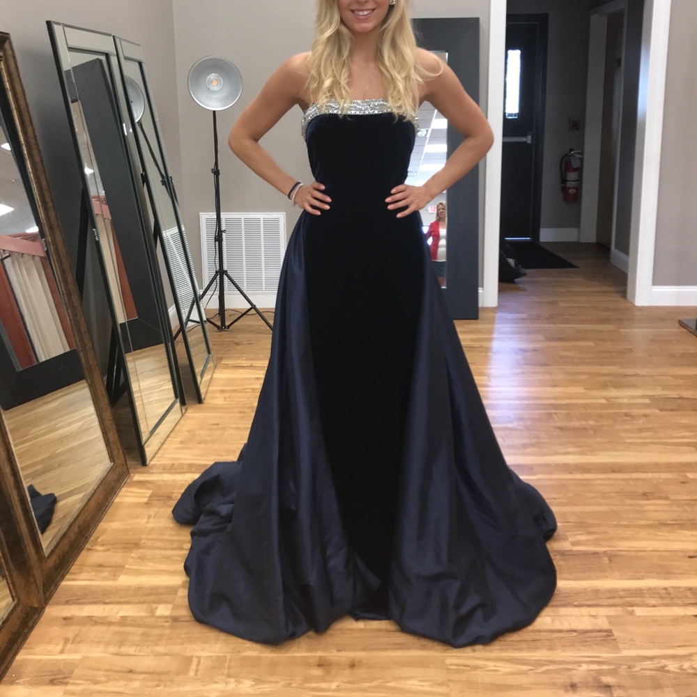 Macduggal Gown Navy velvet dress WORN ONCE!